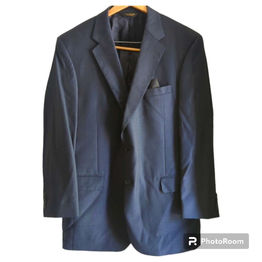 Jos A. Bank Signature Gold "Gordon" Navy Blue Checkered Wool Suit Jacket 43L